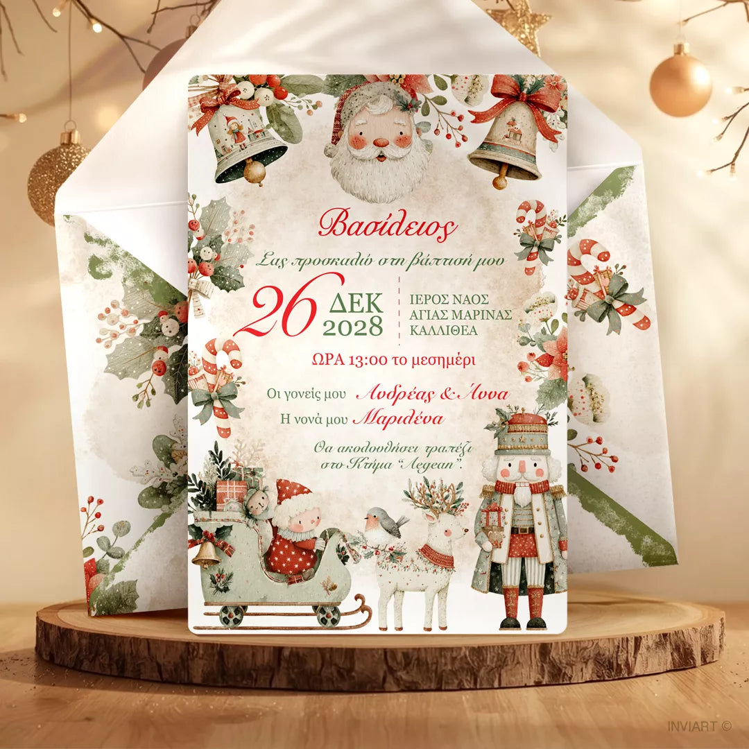 Χριστουγεννιάτικο προσκλητήριο βάπτισης Άγιος Βασίλης