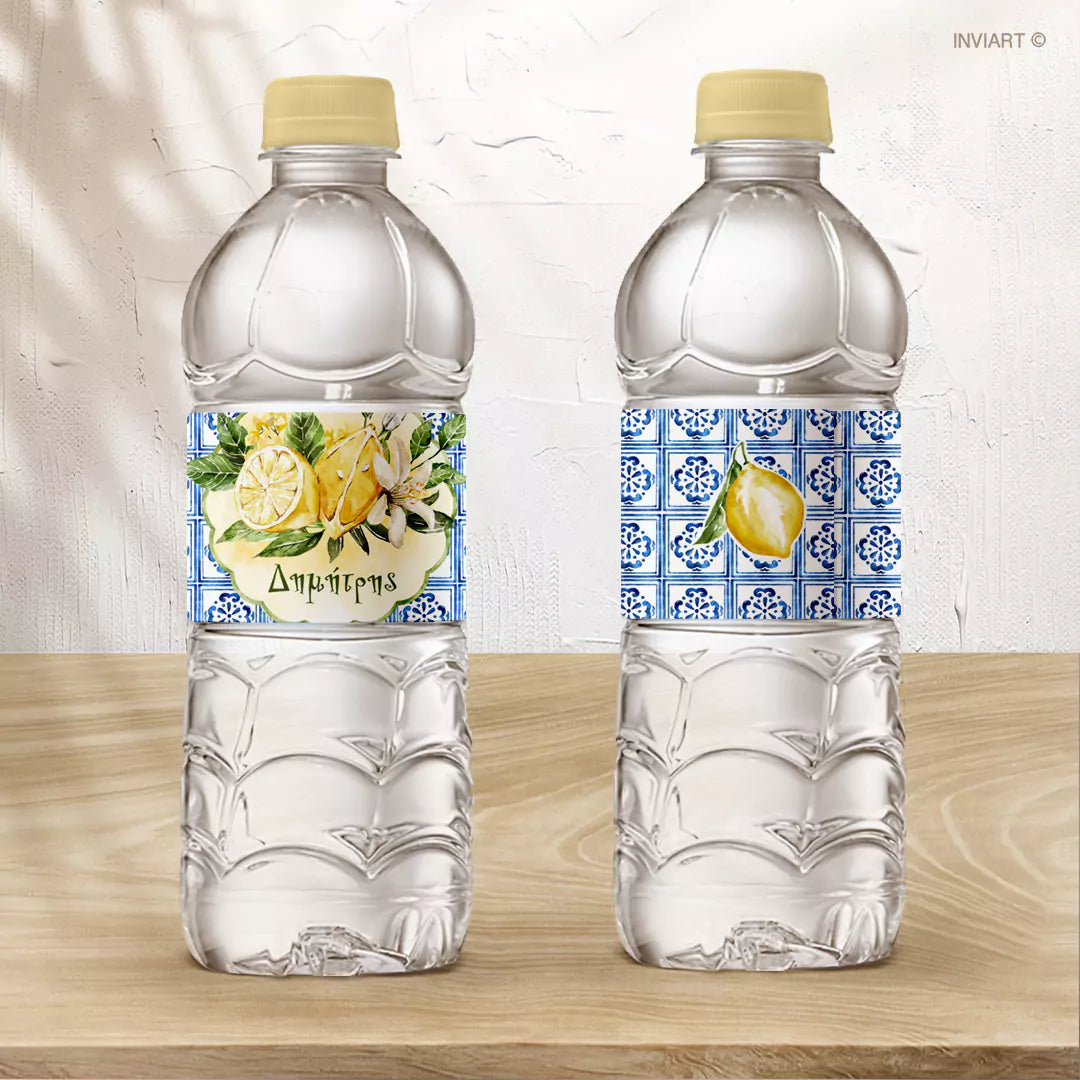 Ετικέτα νερού βάπτισης με θέμα Λεμόνια