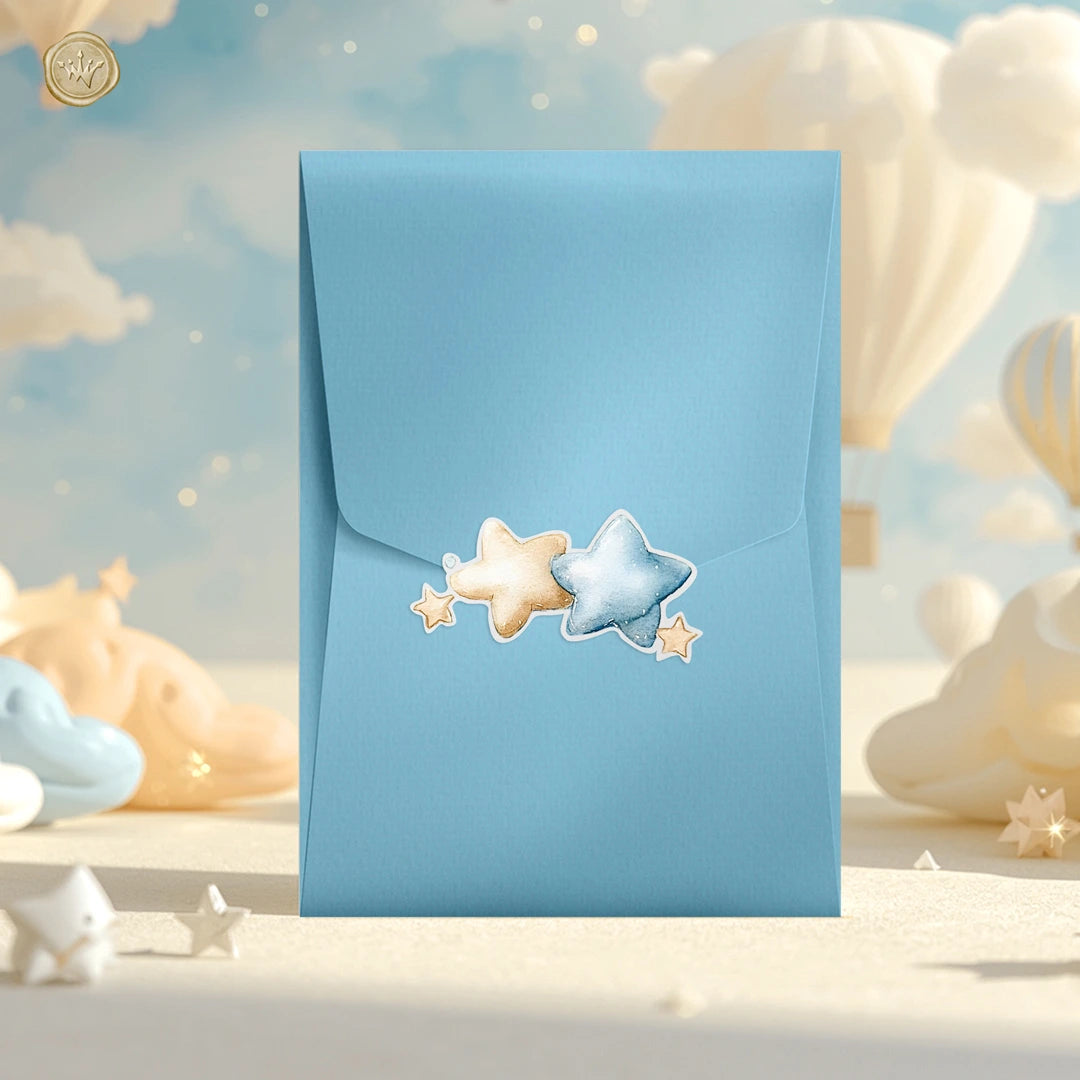 φάκελος προσκλητηρίου βάπτισης αγοριού με αστέρια