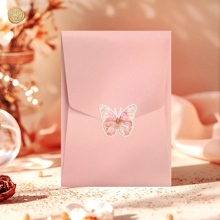 Ροζ φάκελος για προσκλητήριο βάπτισης κοριτσιού με πεταλούδα