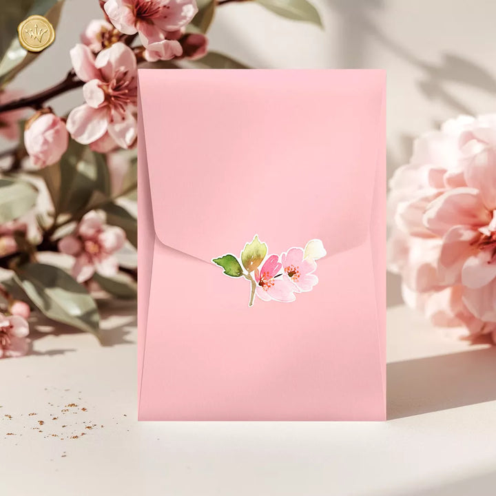 ροζ φάκελος βάπτισης με floral αυτοκόλλητο