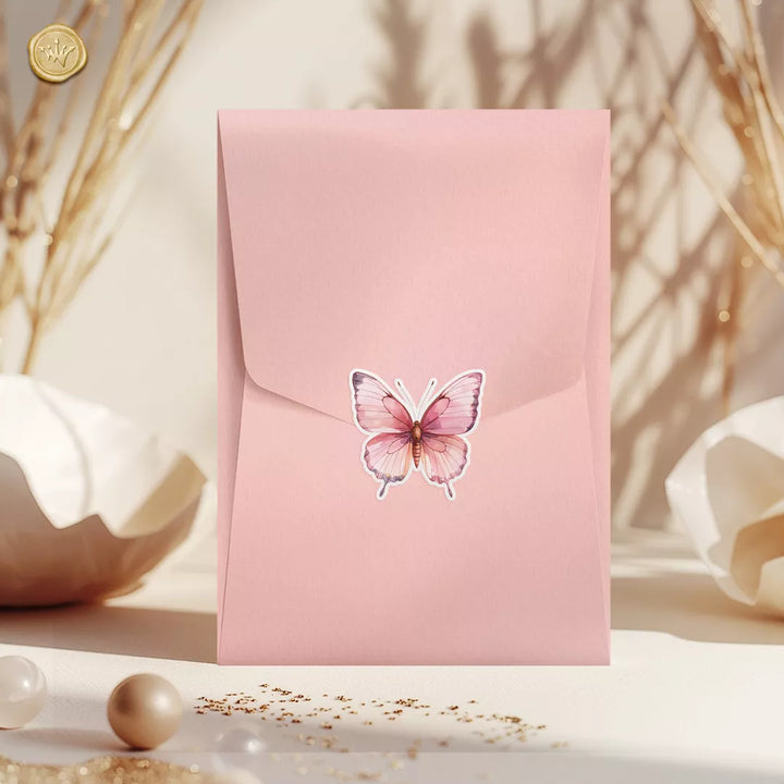 ροζ φάκελος βάπτισης με αυτοκόλλητη πεταλούδα