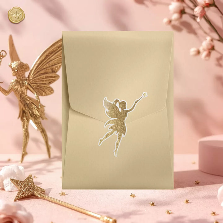 μπεζ φάκελος βάπτισης με αυτοκόλλητο νεράιδα