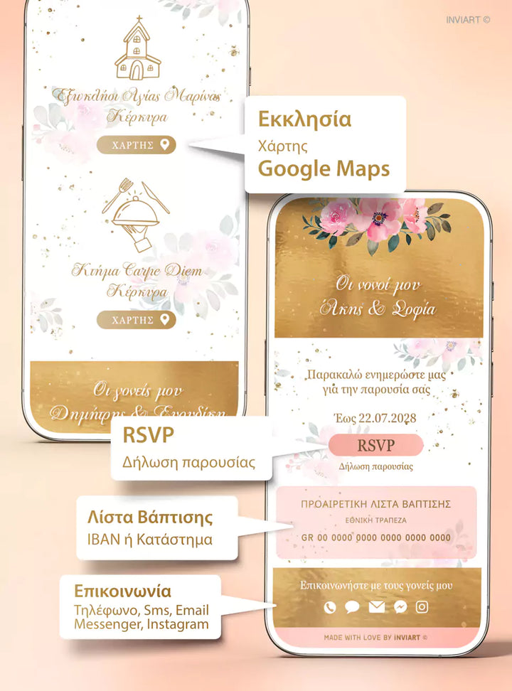 Google Maps εκκλησίας & δεξίωσης σε ιστοσελίδα βάπτισης
