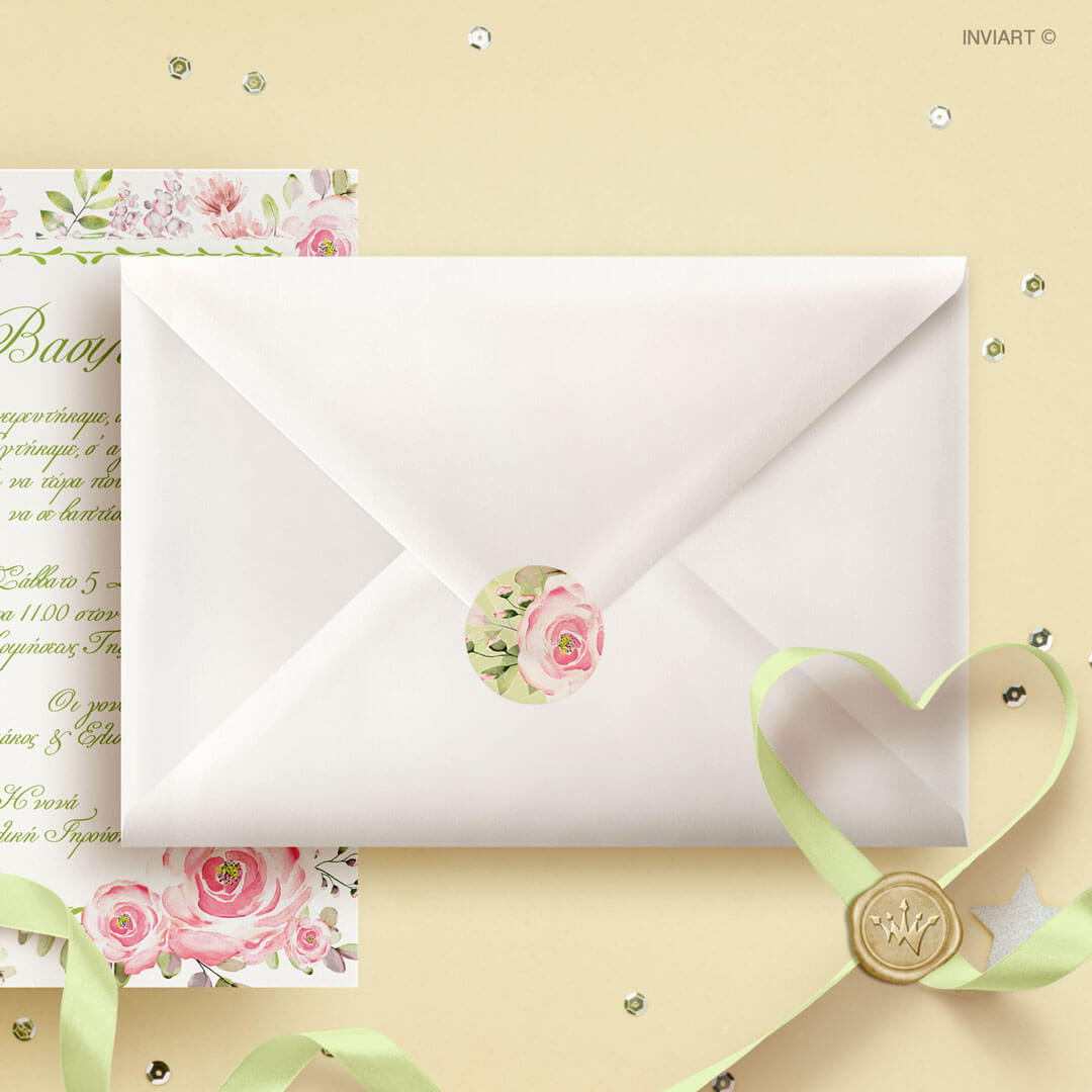 Οικονομικό προσκλητήριο βάπτισης Floral Roses