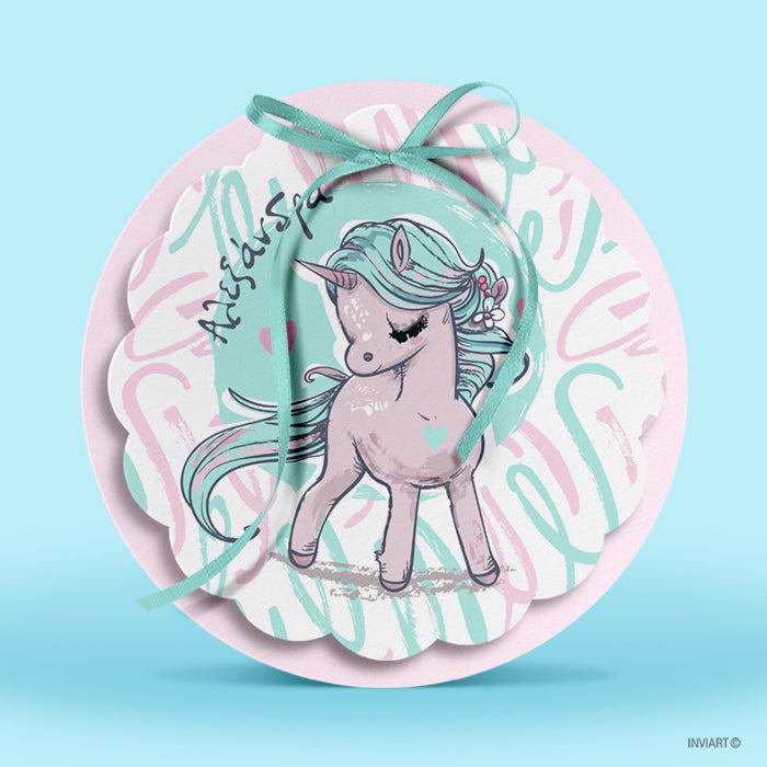 Χειροποίητο Προσκλητήριο βάπτισης unicorn